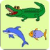 Crocodile, dolphin and fish co